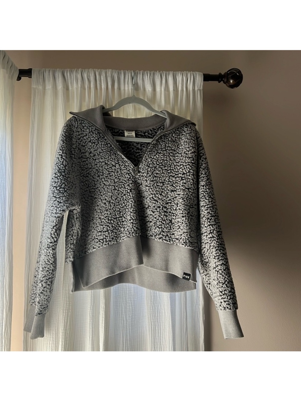Cozy Gray Sherpa Half-Zip Pullover